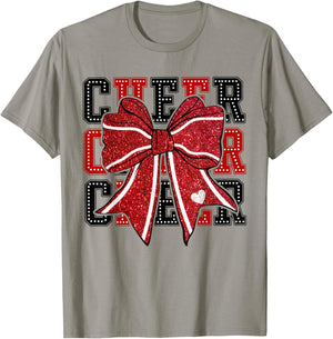 Cheerleading Coquette Black and Red Cheer Mom Football Team T-Shirt - T-Shirt | Sand