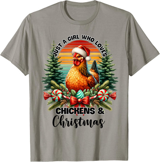 Just a girl who loves Christmas and chickens T-Shirt - T-Shirt | Sand