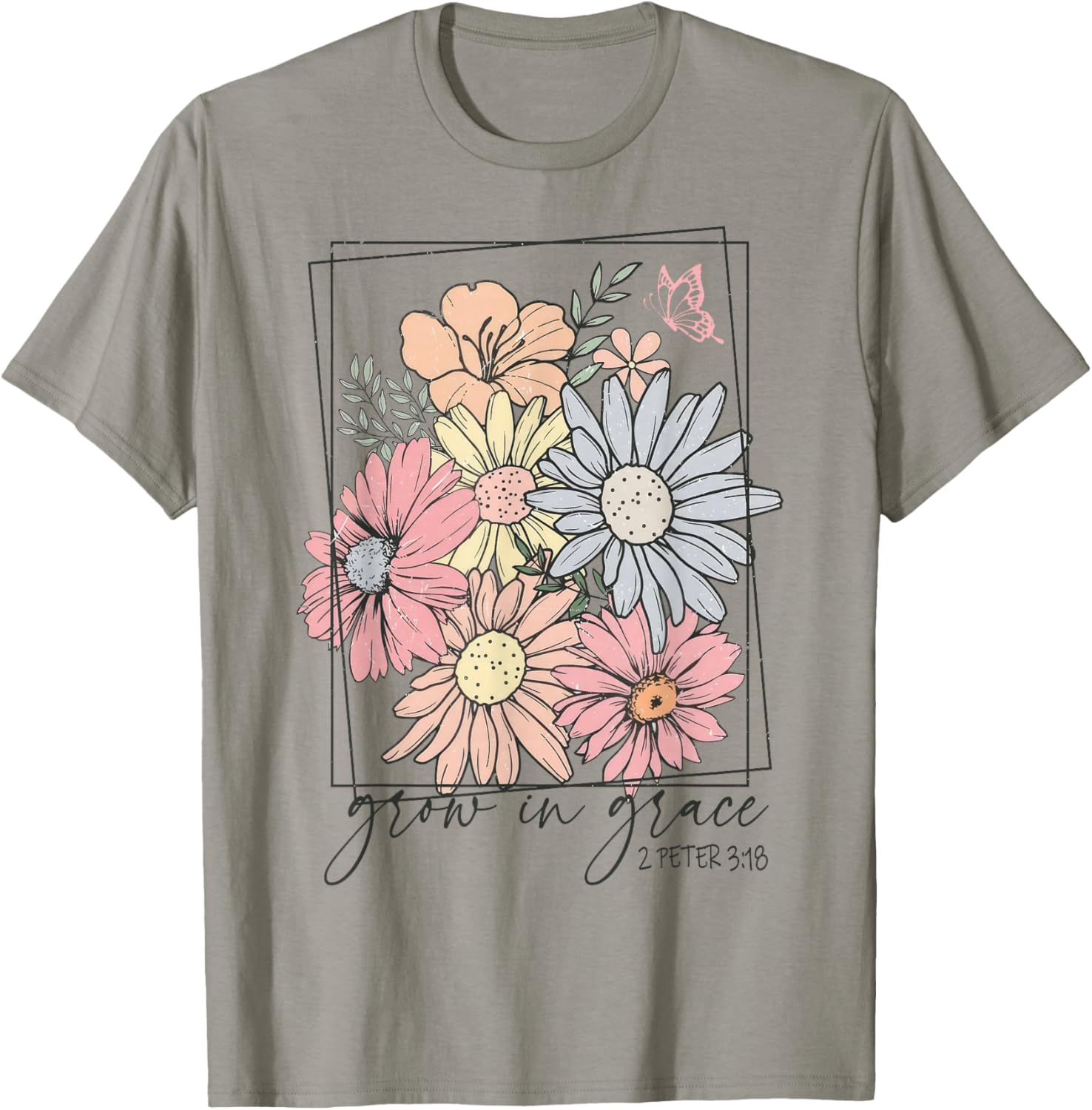 Grow In Grace Boho Wildflower Christian Bible Faith T-Shirt - T-Shirt | Sand