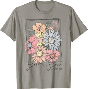 Grow In Grace Boho Wildflower Christian Bible Faith T-Shirt - T-Shirt | Sand