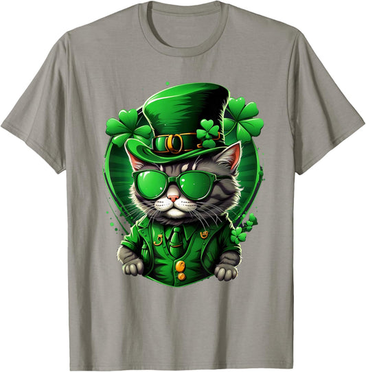 St Patricks Day Cat Men Women Boys Girls Clover Irish Cats T-Shirt - T-Shirt | Sand