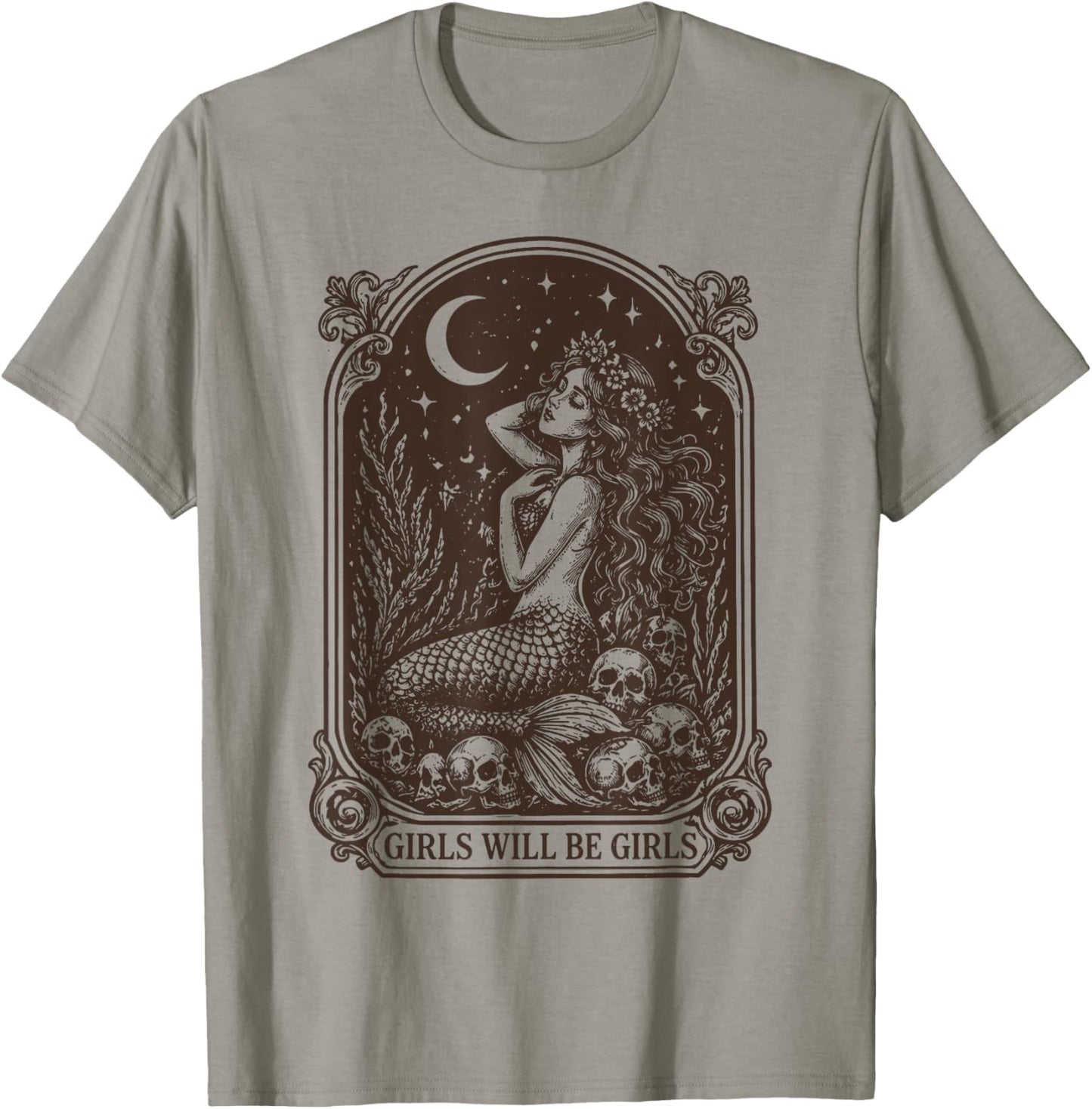 Girls Will Be Girls Mermaid Skull Moon Stars T-Shirt - T-Shirt | Sand
