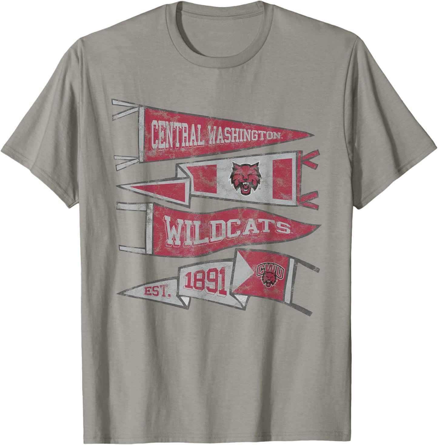 Central Washington University Wildcats Distressed Pennants T-Shirt - T-Shirt | Sand