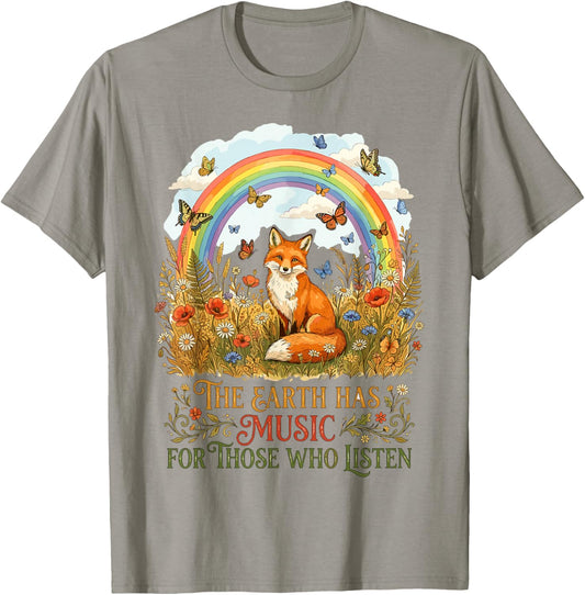 The Earth Has Music for Those Who Listen Nature Fox T-Shirt - T-Shirt | Sand