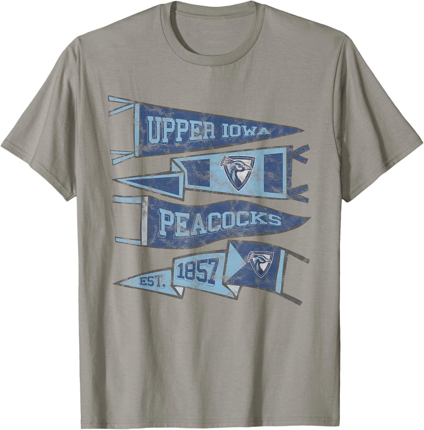 Upper Iowa University Peacocks Distressed Pennants T-Shirt - T-Shirt | Sand