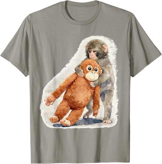 Punch – Cute Baby Monkey & Orangutan Stuffed Toy Watercolor T-Shirt - T-Shirt | Sand