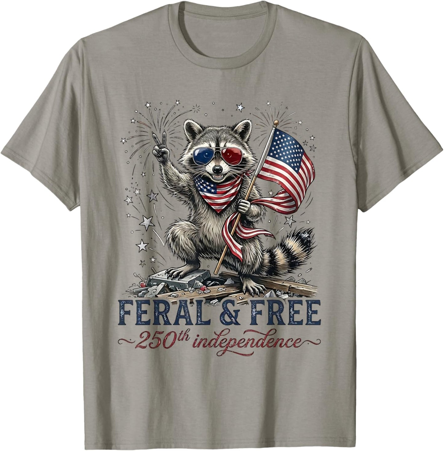 Feral and Free 250th Independence Raccoon USA T-Shirt - T-Shirt | Sand