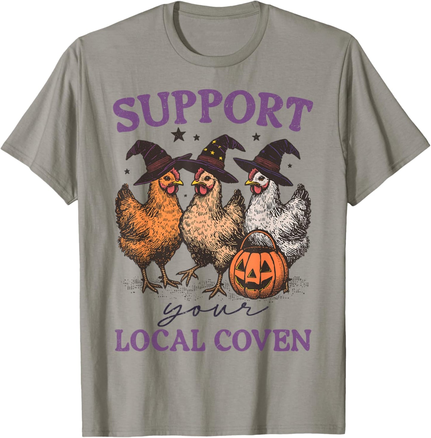 Support Your Local Coven Funny Witch Girl Chicken Farm Lover T-Shirt - T-Shirt | Sand