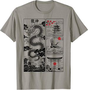 Japanese Dragon Great Wave Off Kanagawa Vintage Japan Art T-Shirt - T-Shirt | Sand