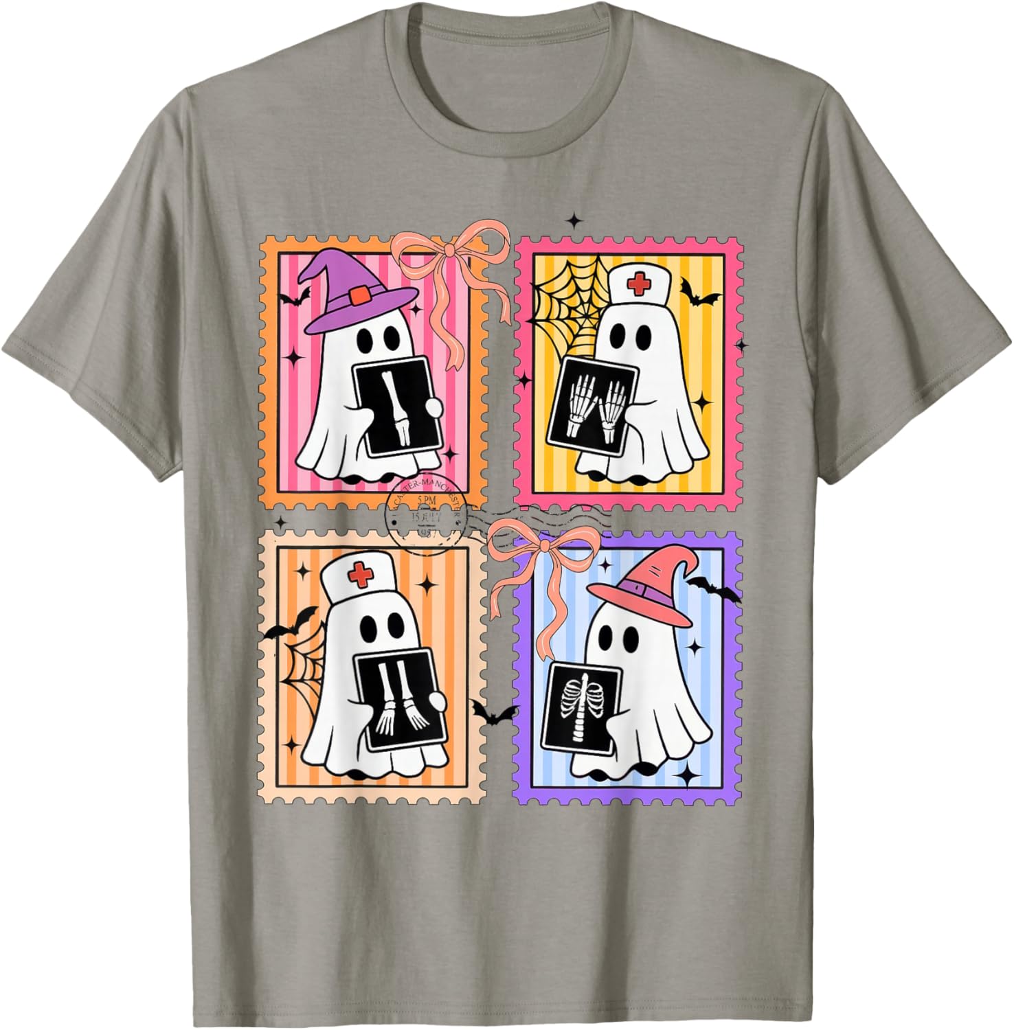 Halloween Radiology Technologist RAD Tech X-ray Ghost Stamp T-Shirt - T-Shirt | Sand