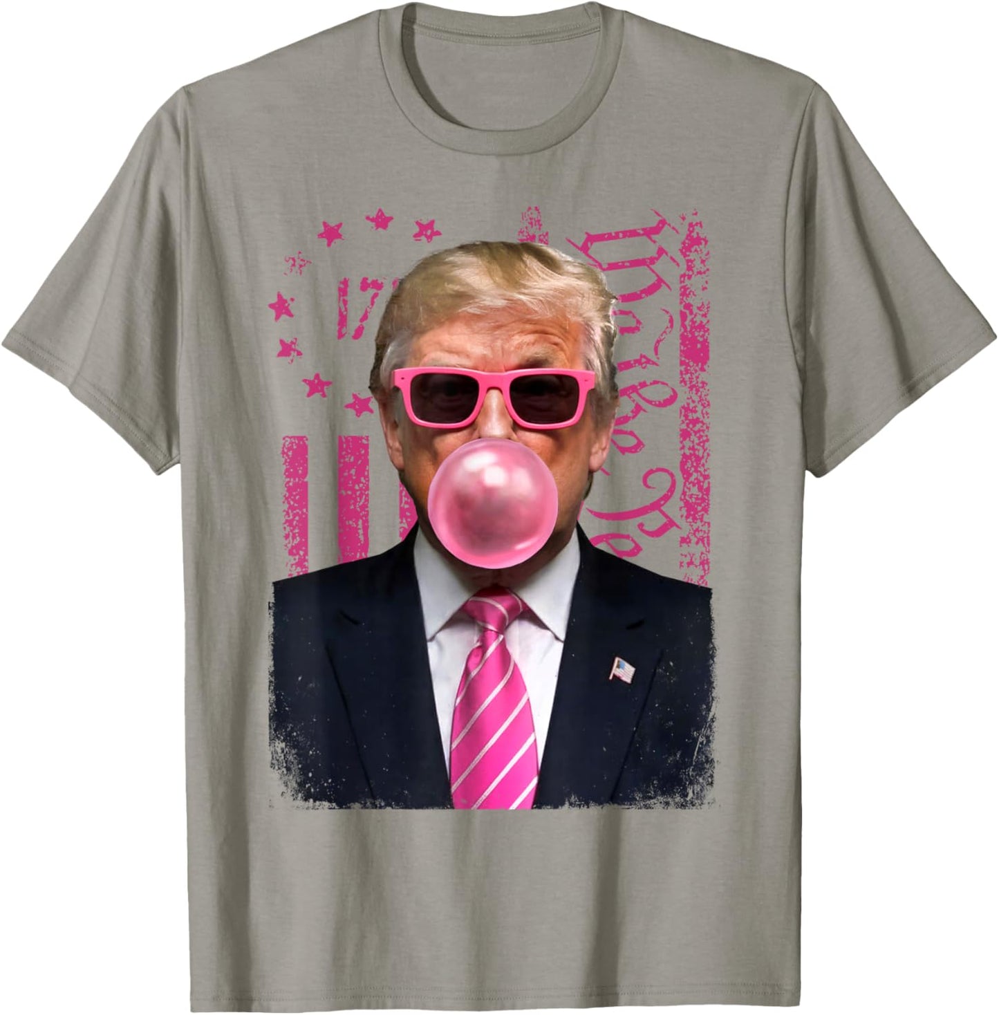 Donald Trump Pink Bubblegum Satire - Pop Art with USA Flag T-Shirt - T-Shirt | Sand