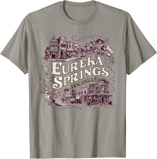 Eureka Springs Arkansas Vintage Travel Town T-Shirt - T-Shirt | Sand