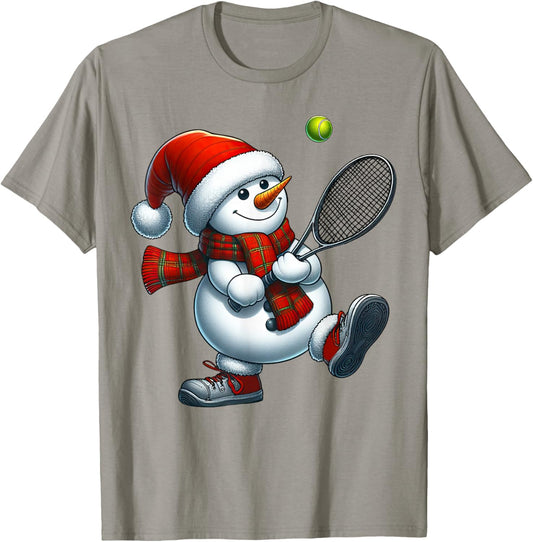 Tennis Snowman Santa Hat Christmas Xmas Boys Girls Kids T-Shirt - T-Shirt | Sand