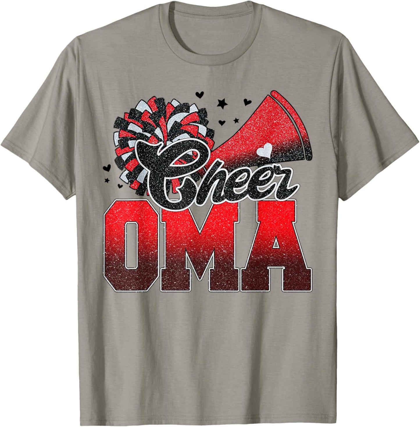 Cheer Oma Cheer Leader Gift Biggest Fan Black Red Pom Pom T-Shirt - T-Shirt | Sand