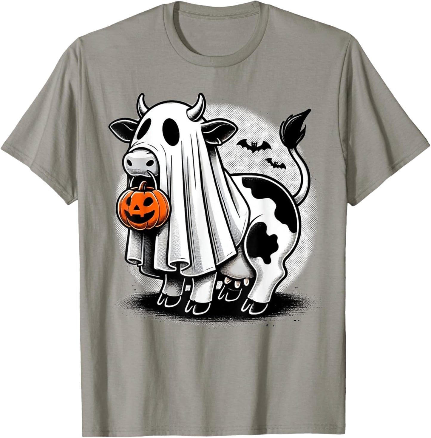 Awesome Moo Halloween Cow Wearing Ghost Costume With Pumpkin T-Shirt - T-Shirt | Sand