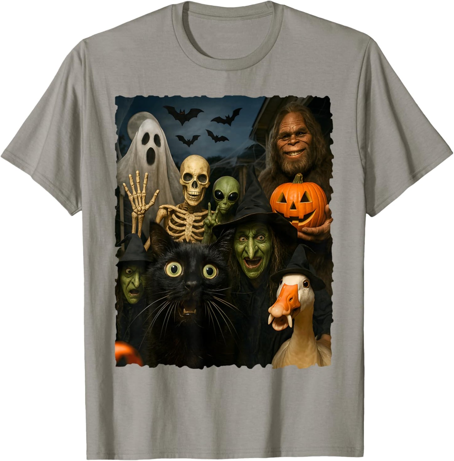 Ghost Bats Goose Bigfoot Alien Funny Cat Skeleton Witch 2025 T-Shirt - T-Shirt | Sand