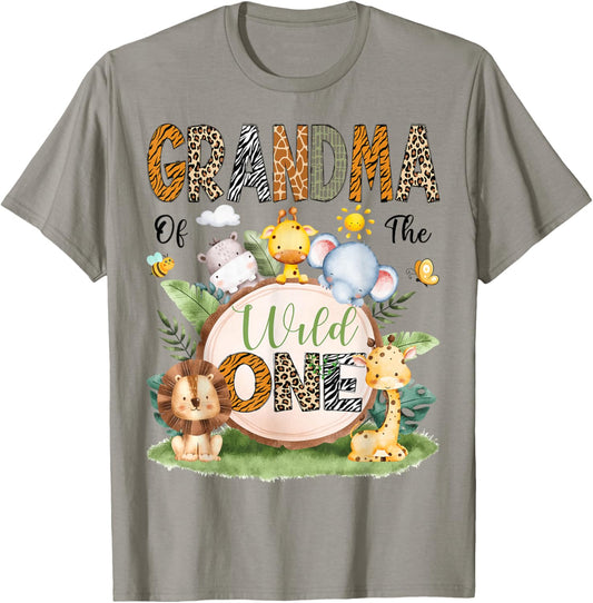 Grandma of The Wild One First Birthday Boy Jungle Safari T-Shirt - T-Shirt | Sand