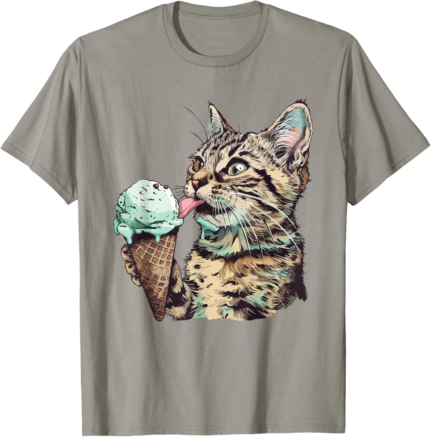 Funny Cat Eating Mint chocolate chip ice cream Cat Ice Cream T-Shirt - T-Shirt | Sand