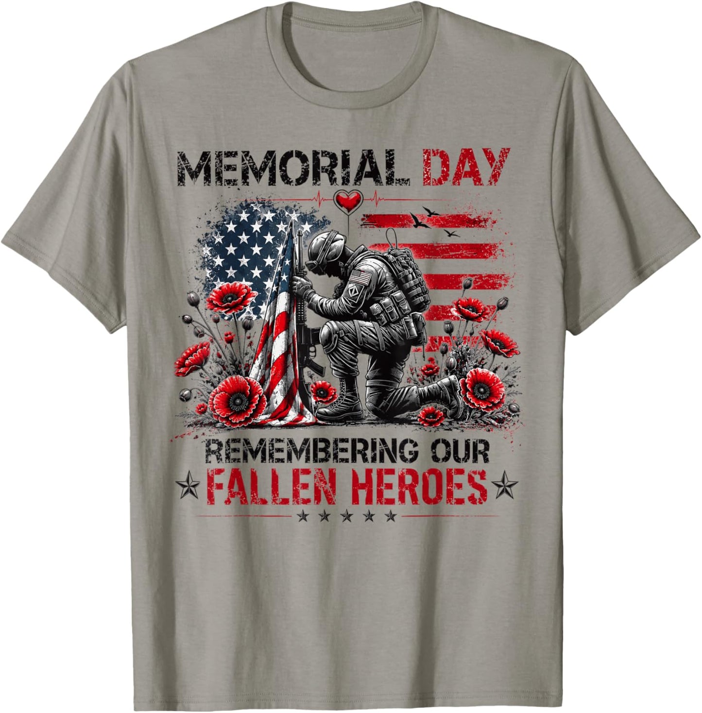 Memorial Day Remembering Our Fallen Heroes Patriotic Us Flag T-Shirt - T-Shirt | Sand