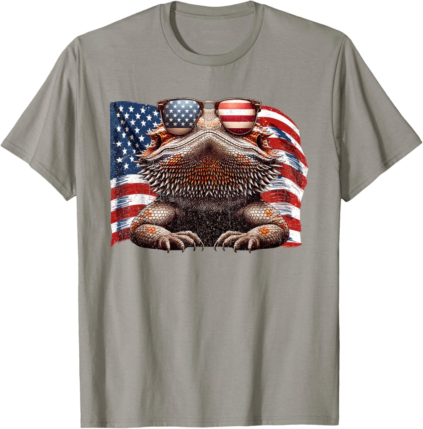 Vintage Bearded Dragon Reptiles Lovers USA Flag Sunglasses T-Shirt - T-Shirt | Sand