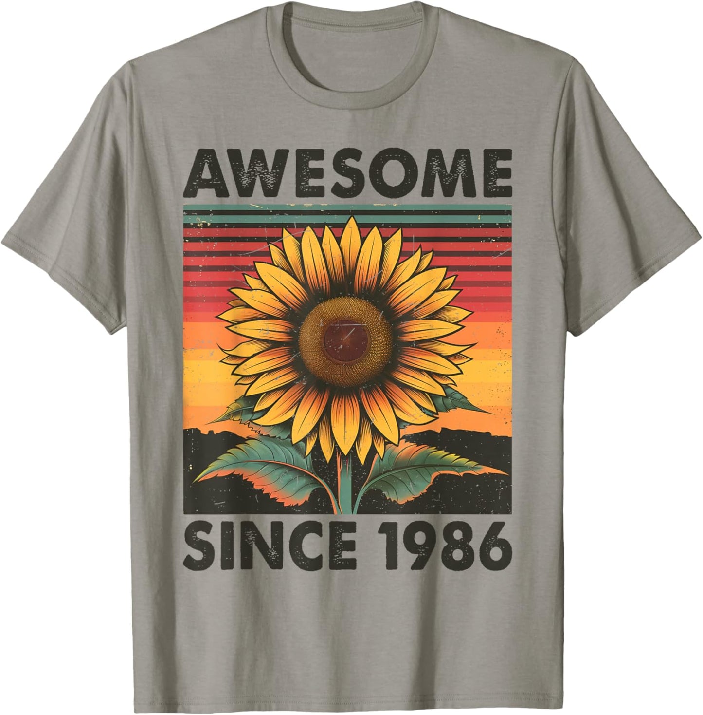40 Years Old Gift Awesome Since 1986 Sunflower 40th Birthday T-Shirt - T-Shirt | Sand