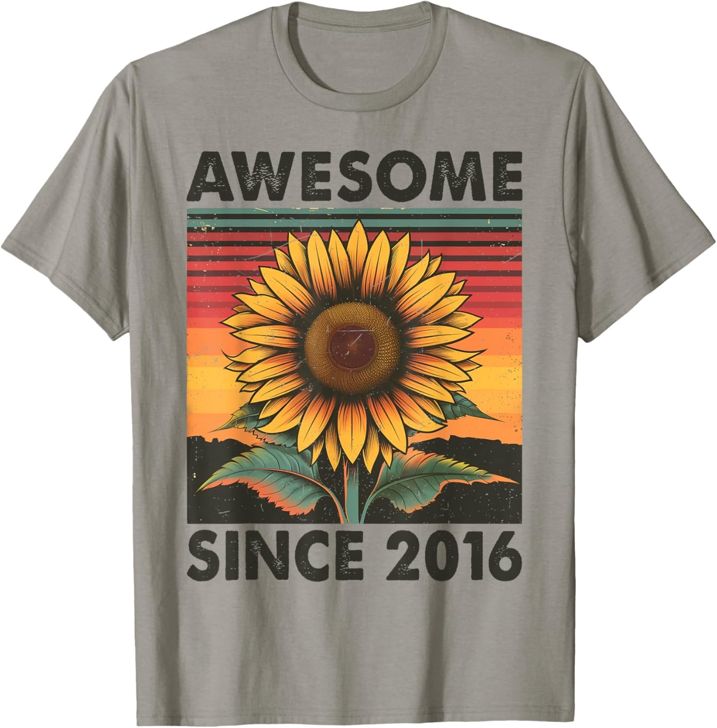 8 Years Old Gift Awesome Since 2016 Sunflower 8th Birthday T-Shirt - T-Shirt | Sand