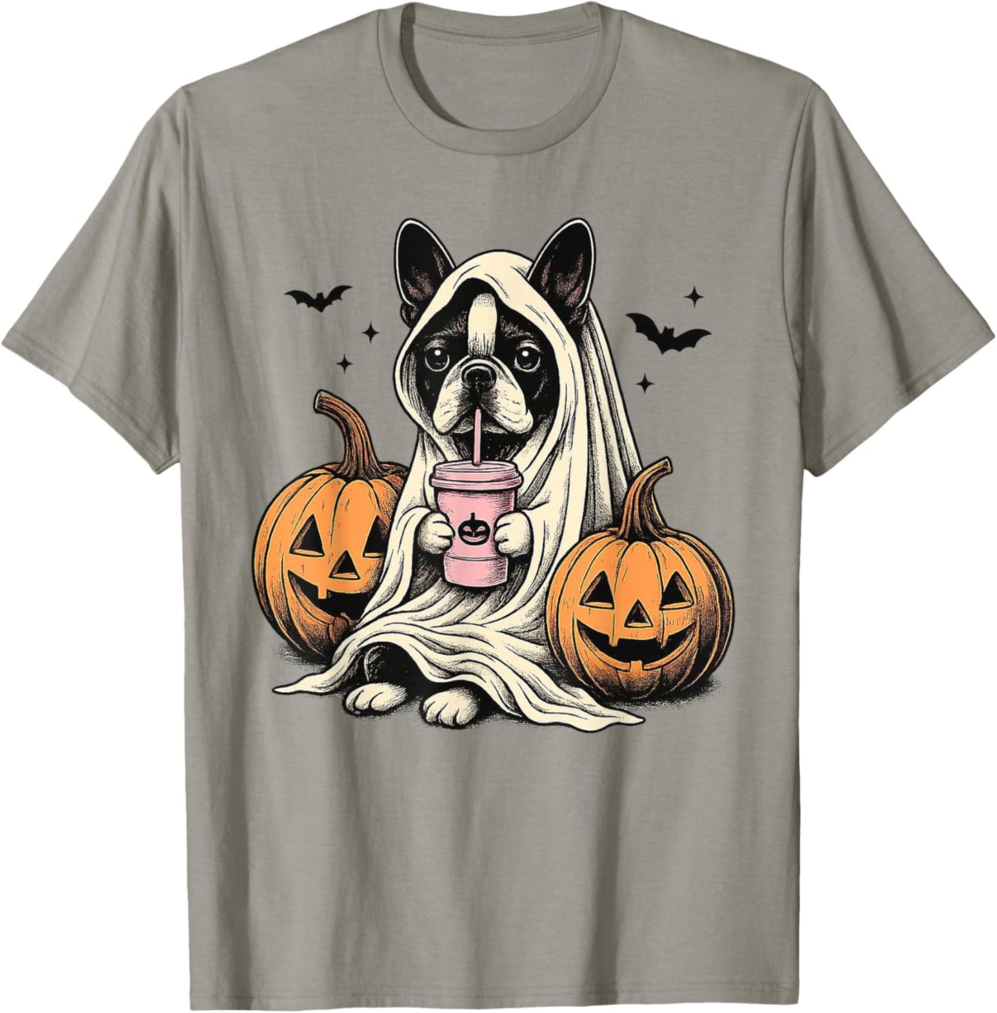Halloween Boston Terrier Ghost T-Shirt - T-Shirt | Sand