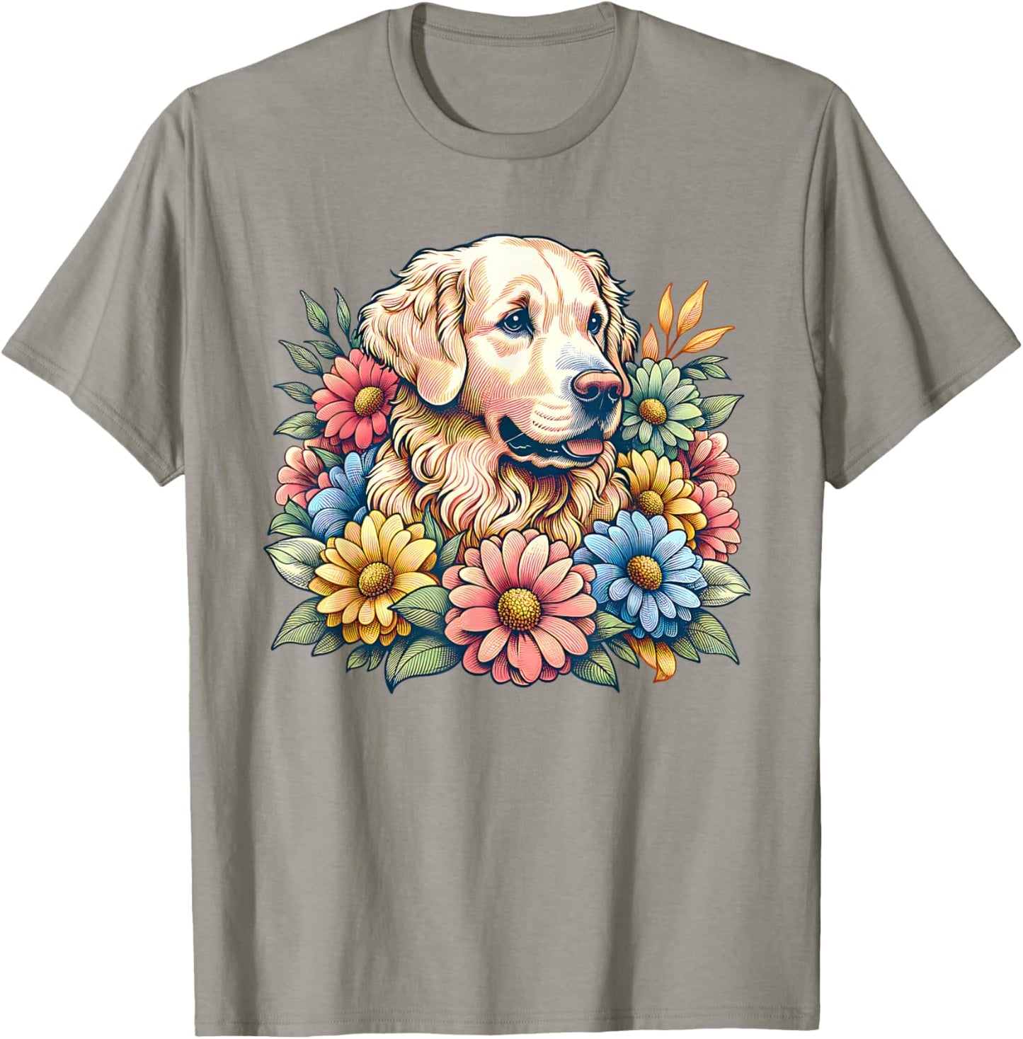 Golden Retriever Dog Summer Flowers Women T-Shirt - T-Shirt | Sand