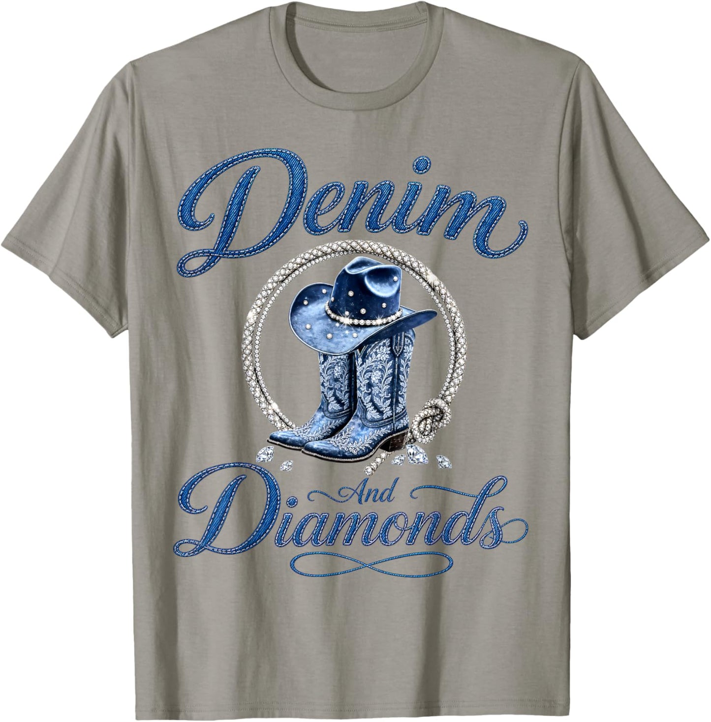Denim and Diamonds Western Cowgirl Women Men Girls T-Shirt - T-Shirt | Sand