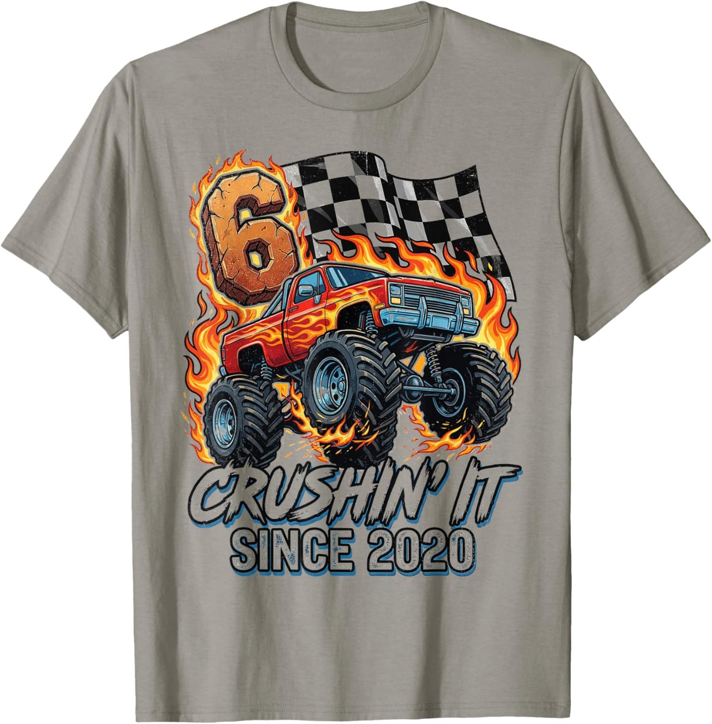 Birthday Monster Truck 6 Year Old Boys 6th Party Born 2020 T-Shirt - T-Shirt | Sand