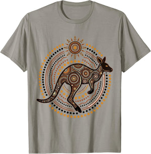 Australian Kangaroo Aboriginal Dot Art T-Shirt - T-Shirt | Sand