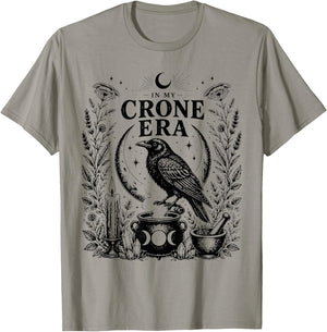 in My Crone Era Gothic Witchcraft Cauldron Funny Crow T-Shirt - T-Shirt | Sand