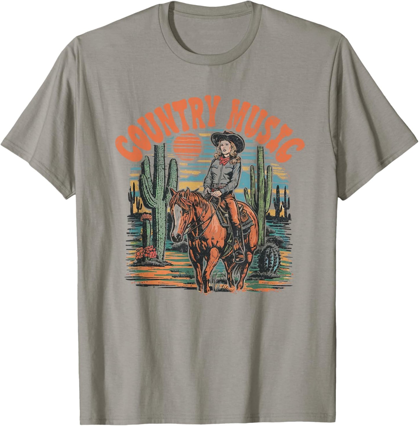 Cowgirl Horseback Western Life Rodeo Country Music T-Shirt - T-Shirt | Sand