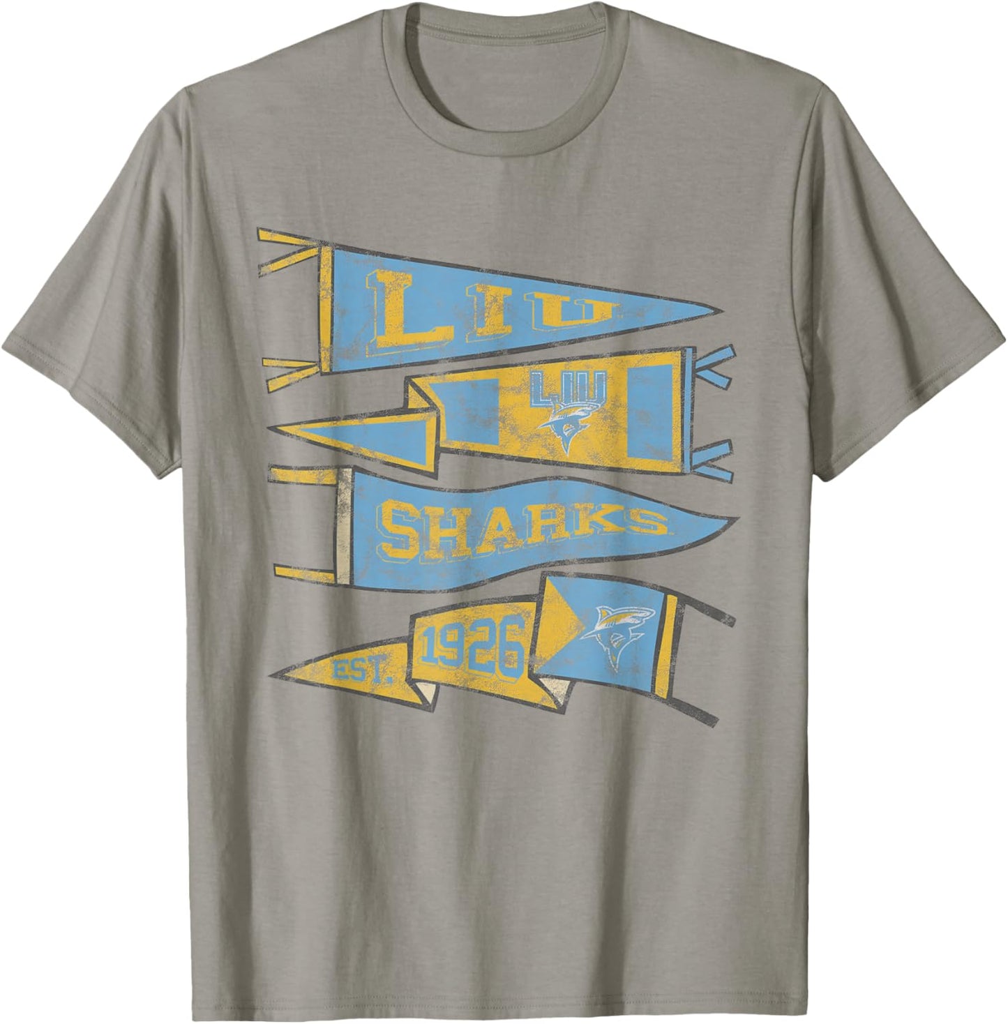 Long Island University LIU Blackbirds Distressed Pennants T-Shirt - T-Shirt | Sand