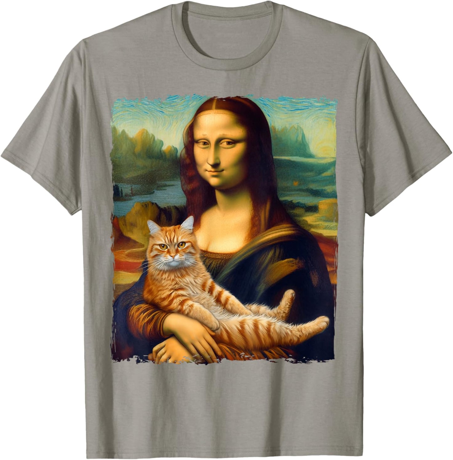 Mona Lisa Holding Cat Portrait Art Painting Kitty Cat Mom T-Shirt - T-Shirt | Sand