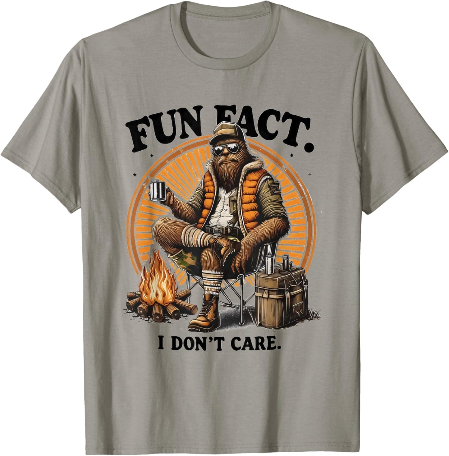 Fun Fact I Dont Care Hiking Bigfoot Sasquatch Funny T-Shirt - T-Shirt | Sand