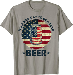 It's a Bad Day to Be a Cold Beer Vintage US Flag 4th of July T-Shirt - T-Shirt | Sand