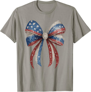 4th of July Coquette American Flag Bow Girls Patriotic Women T-Shirt - T-Shirt | Sand