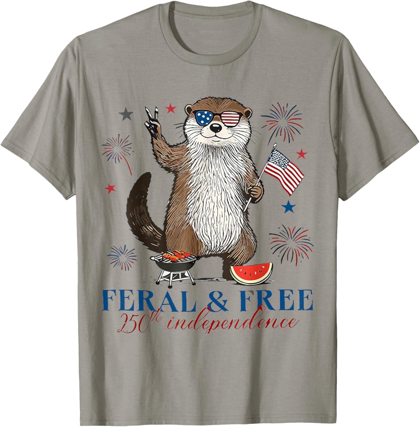 250th Independence 4th of July Shirt Feral and Free Otter T-Shirt - T-Shirt | Sand