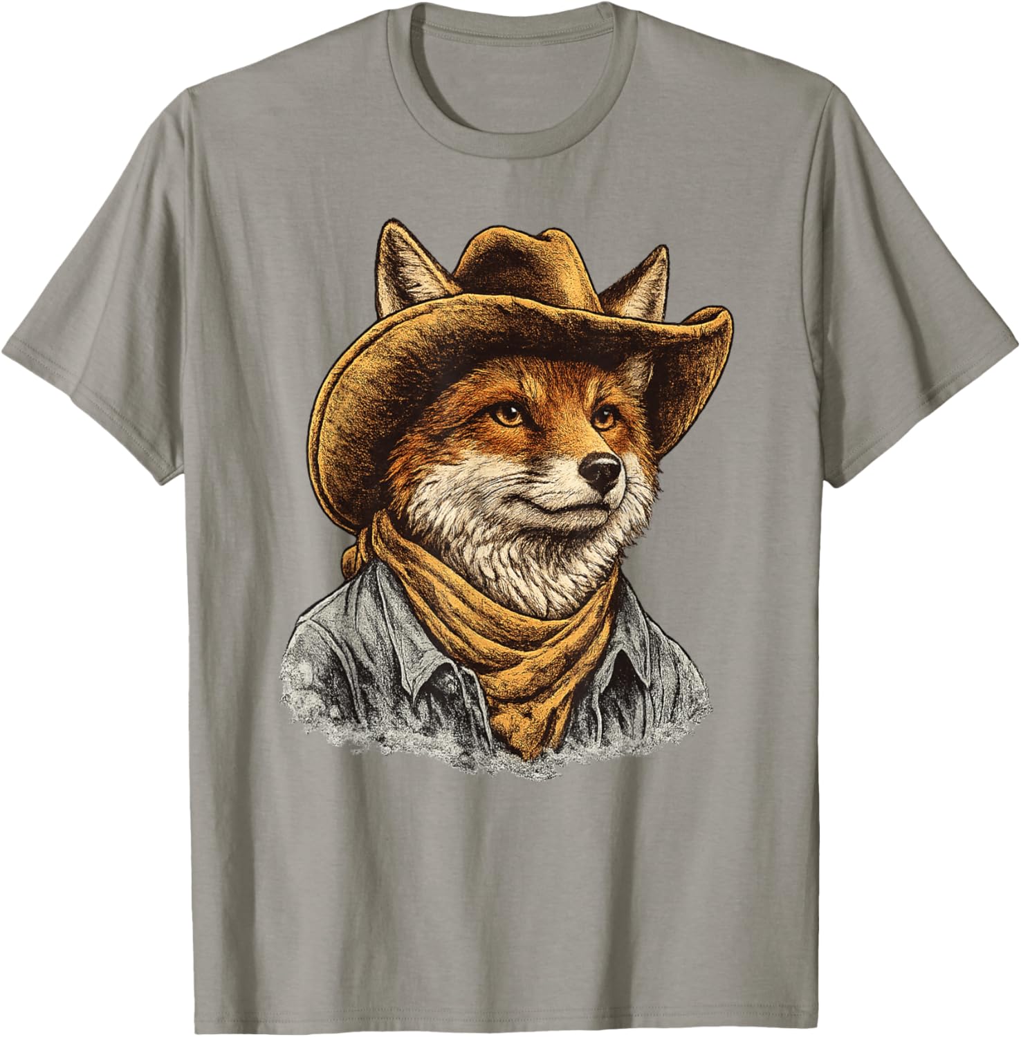 Cute Fox Wearing a Cowboy Hat T-Shirt - T-Shirt | Sand