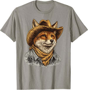 Cute Fox Wearing a Cowboy Hat T-Shirt - T-Shirt | Sand