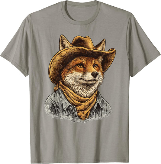Cute Fox Wearing a Cowboy Hat T-Shirt - T-Shirt | Sand