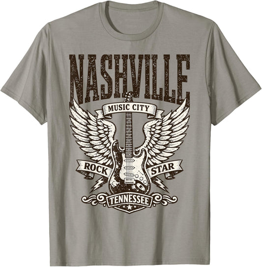 Nashville Country Music 80's Rock Star : Tennessee USA Retro T-Shirt - T-Shirt | Sand