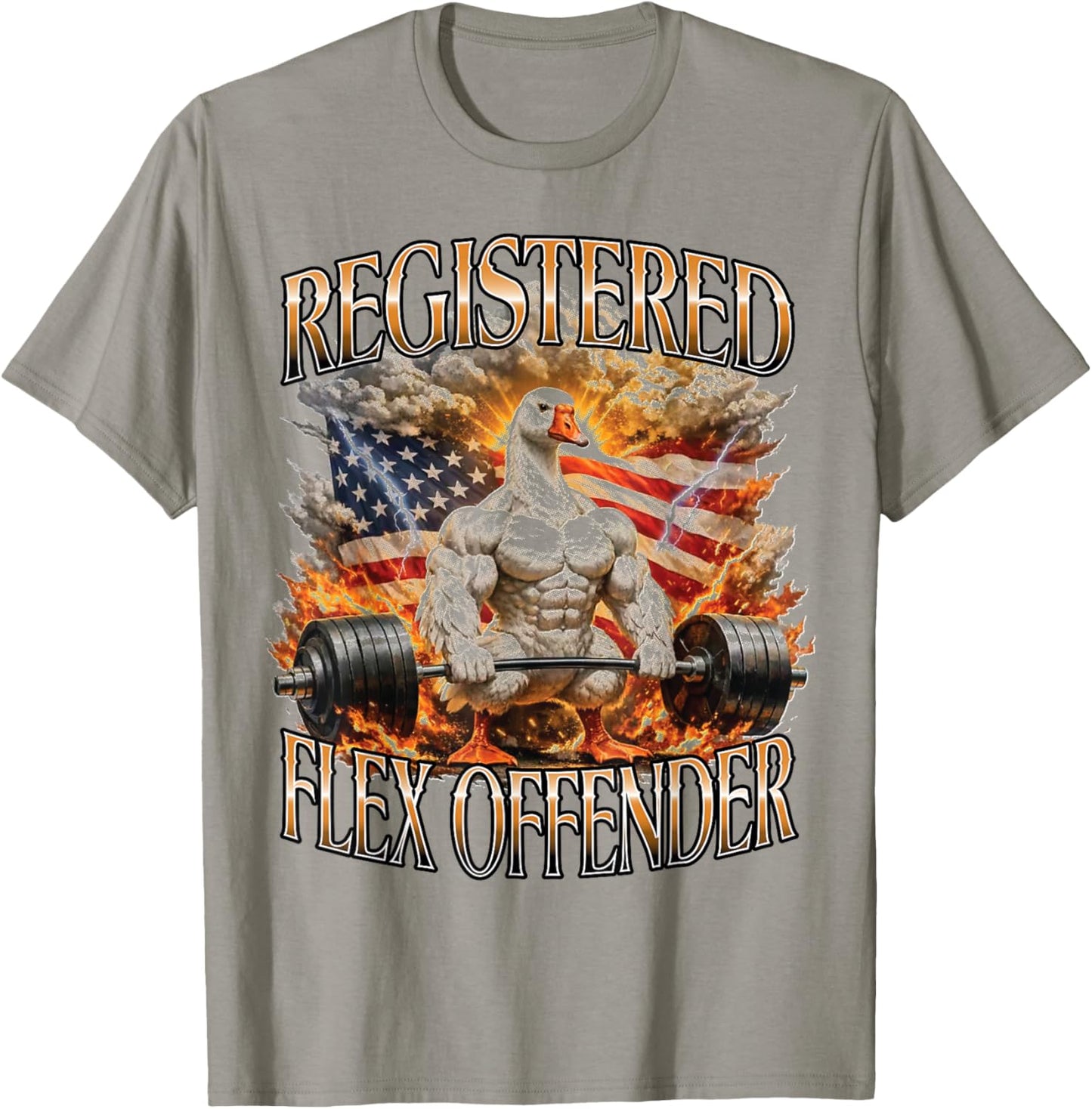 Registered Flex Offender Muscular Goose Gym Workout Bootleg T-Shirt - T-Shirt | Sand