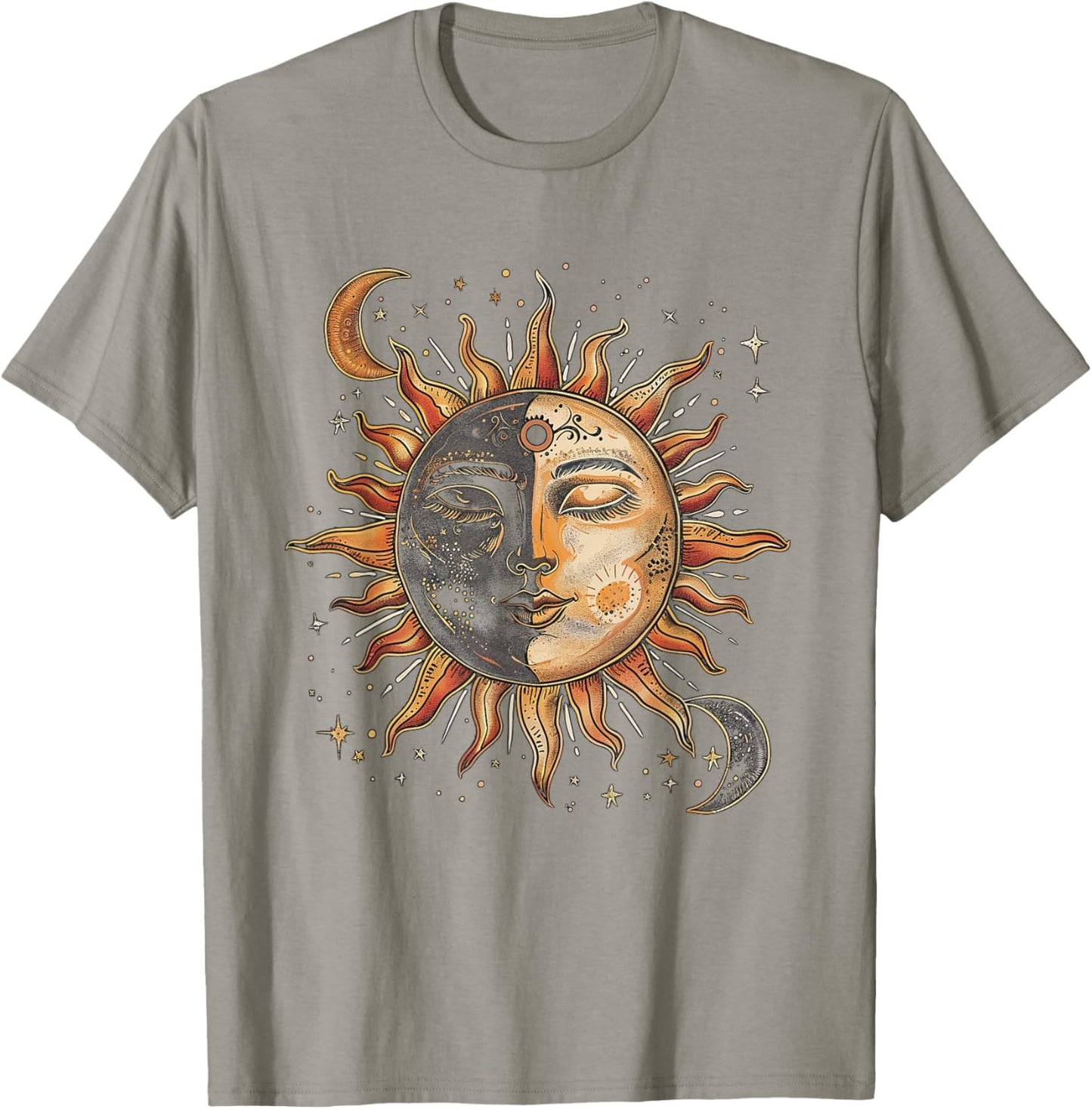 Mystic Sun and Moon Woman Mystical Flowers Aesthetic T-Shirt - T-Shirt | Sand