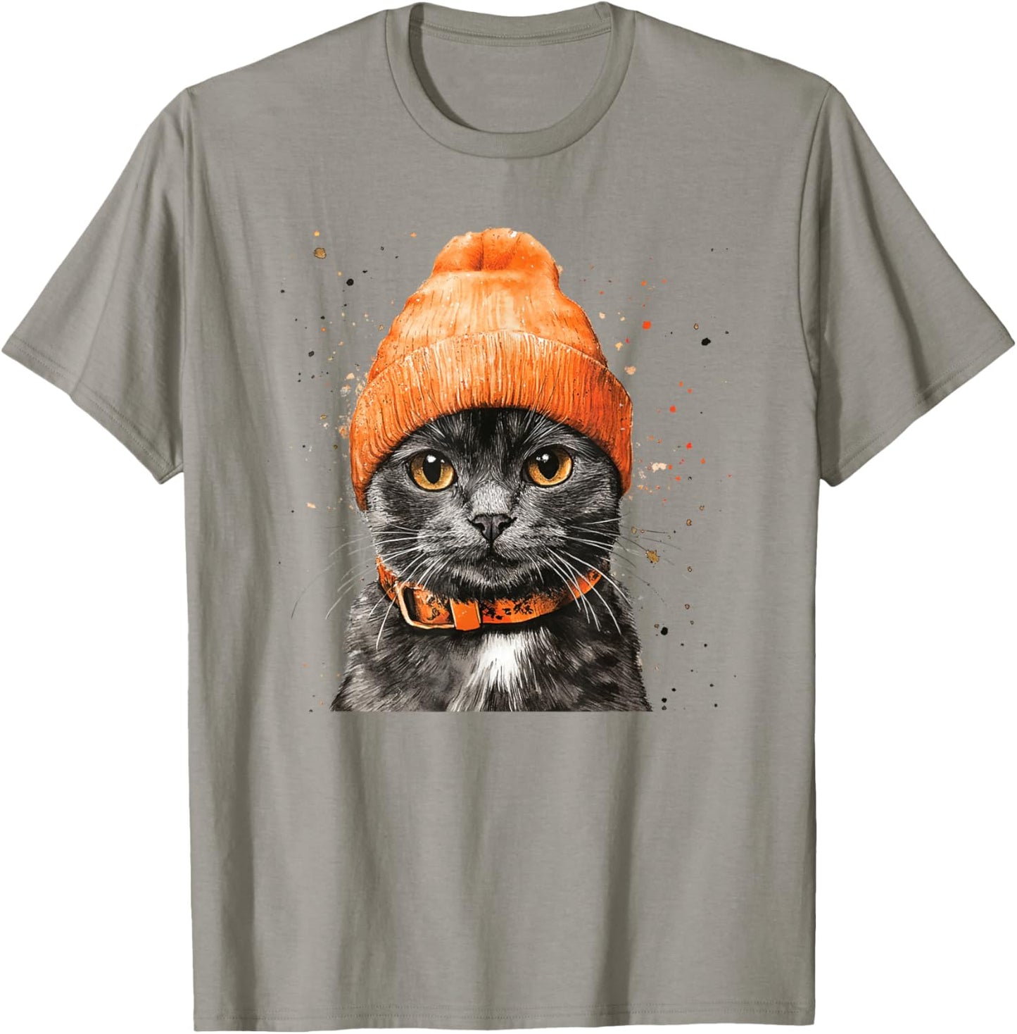 A Cat In An Orange Beanie That Looks Really Cute Men Women Kids T-Shirt - T-Shirt | Sand