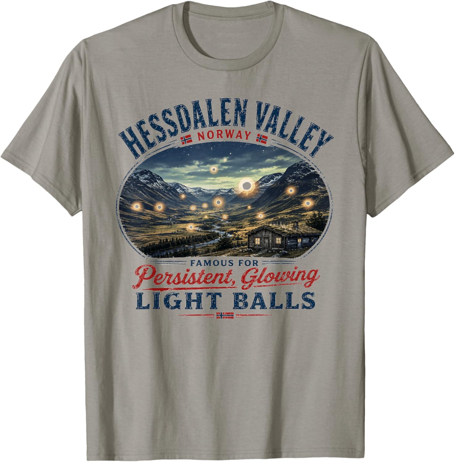 Hessdalen Valley Norway - Vintage Glowing Light Balls UFO T-Shirt - T-Shirt | Sand