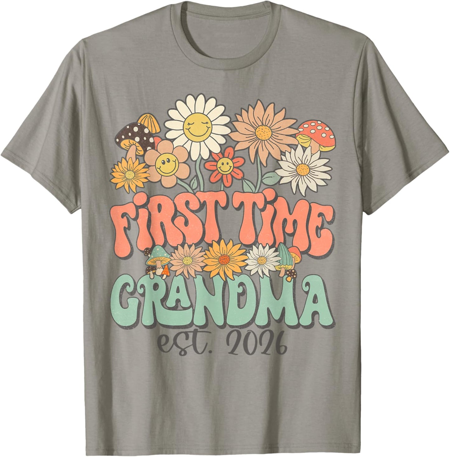 First Time Grandma 2026 Expecting Baby Pregnancy Wildflower T-Shirt - T-Shirt | Sand