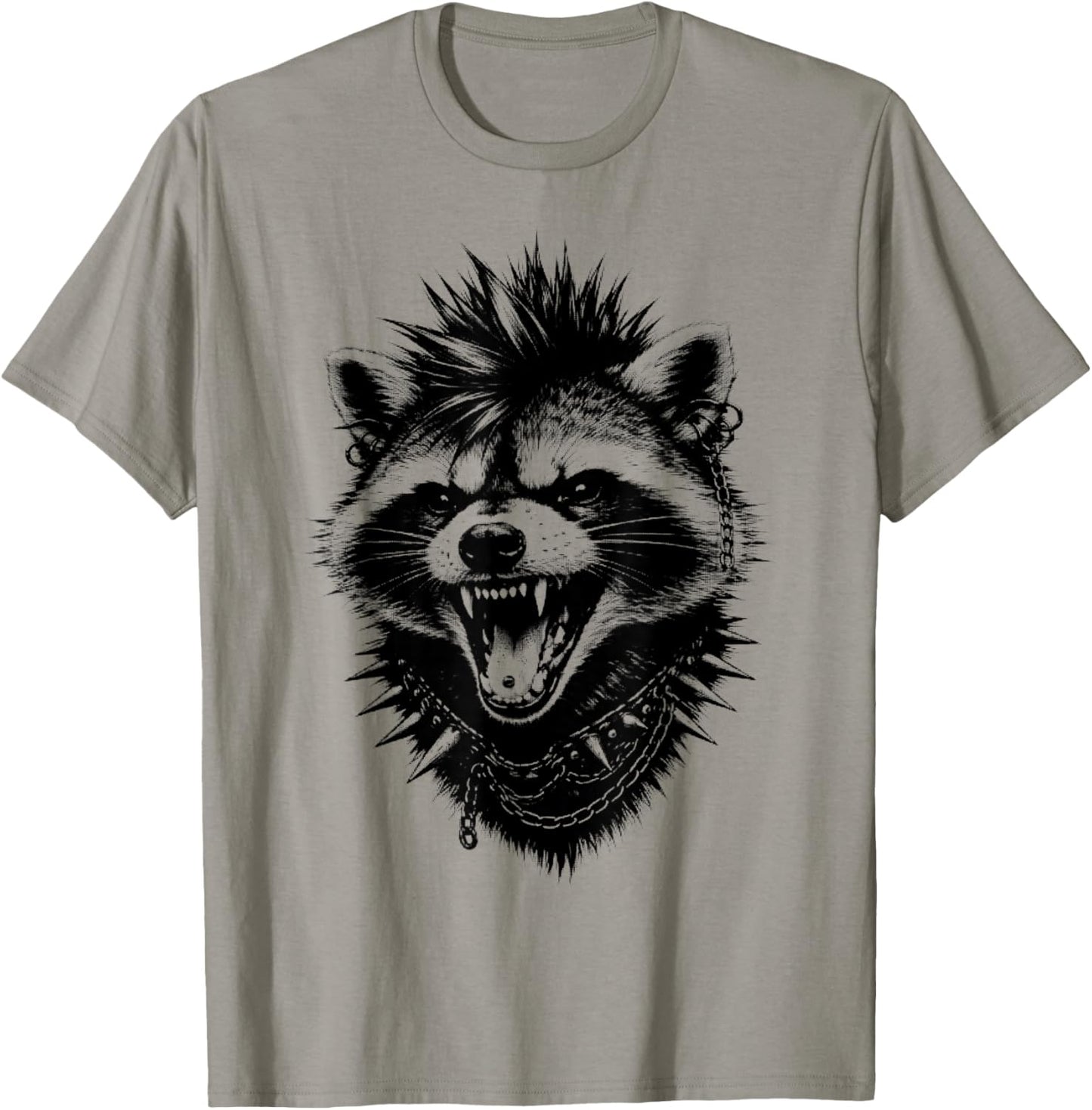 Punk Raccoon Mohawk Metalhead Punk Rock Animal T-Shirt - T-Shirt | Sand