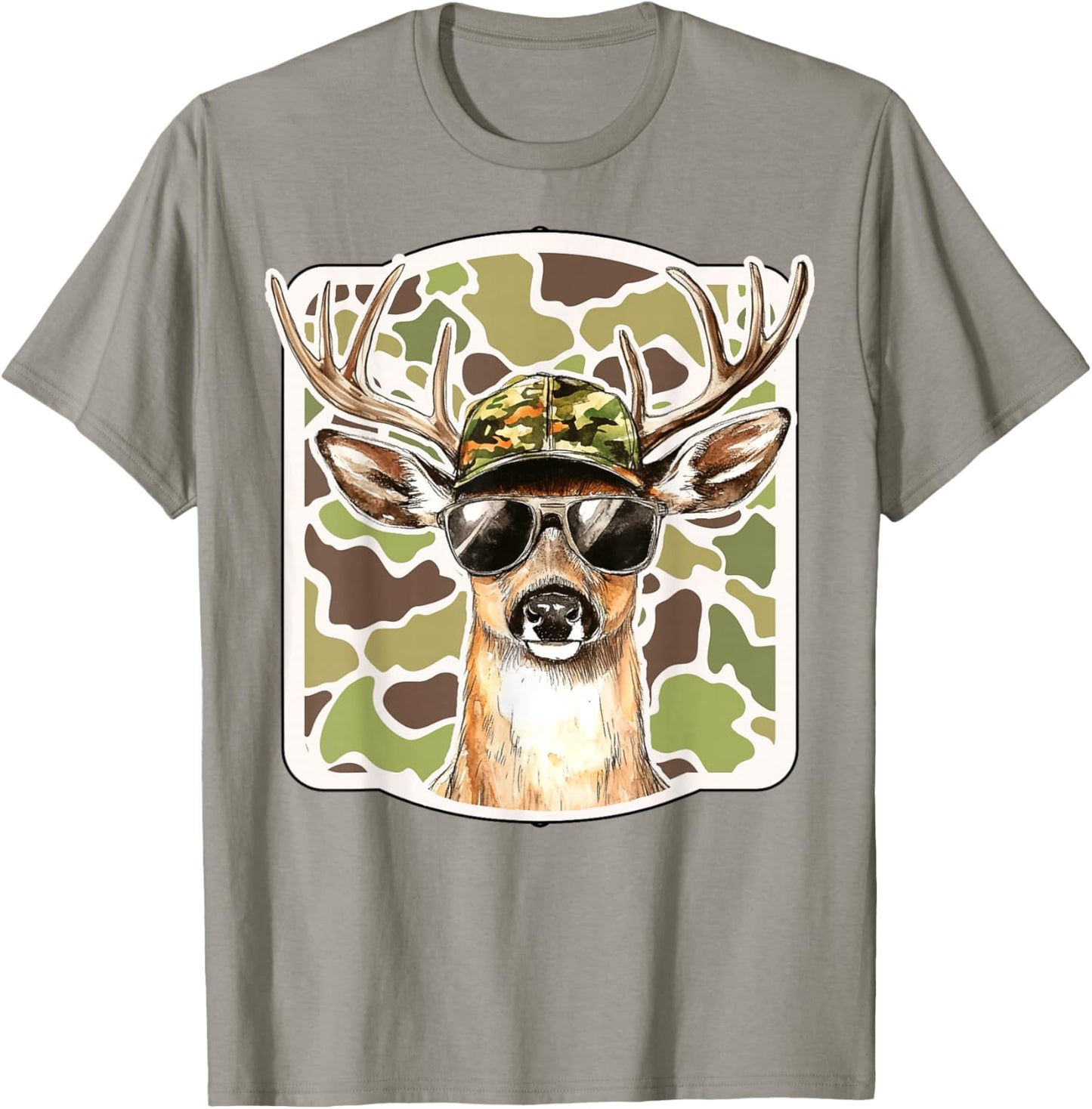 Camo Deer Head Buck Hunting Camouflage Hunter Boys Men Gift T-Shirt - T-Shirt | Sand